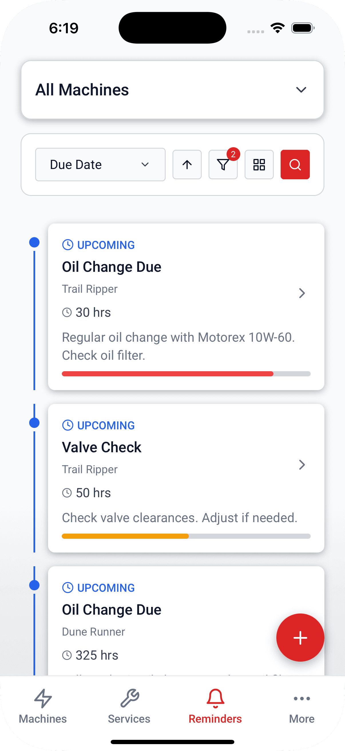 LookOver reminders screen
